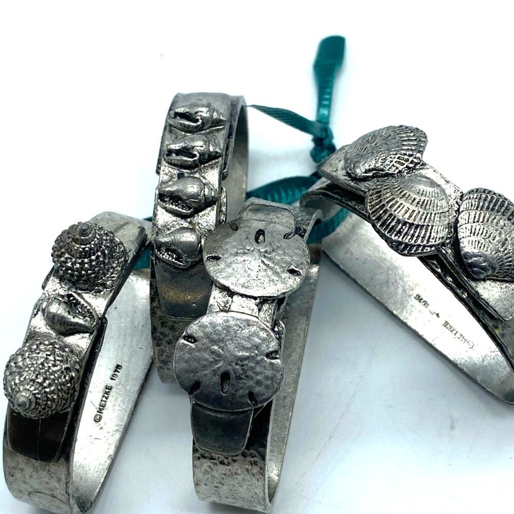 Vintage Metzke Antiqued Pewter Seashells Napkin Rings Holders‎ Set of 4